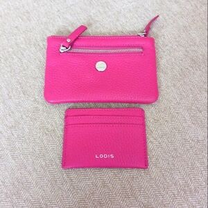 Lodis pink leather pouch and card holder